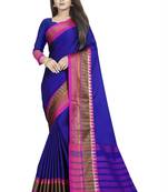 Blue plain cotton saree with blouse