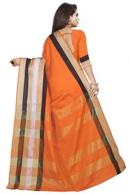 Orange plain cotton saree with blouse 3