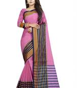 Pink plain cotton saree with blouse
