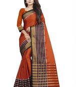 Red plain cotton saree with blouse