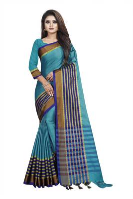 Sky blue plain cotton saree with blouse 1