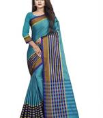 Sky blue plain cotton saree with blouse