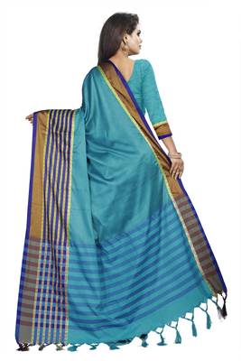 Sky blue plain cotton saree with blouse 3