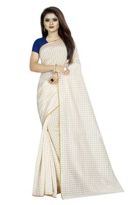 White plain cotton saree with blouse 1