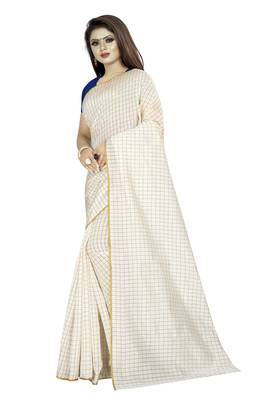 White plain cotton saree with blouse 2