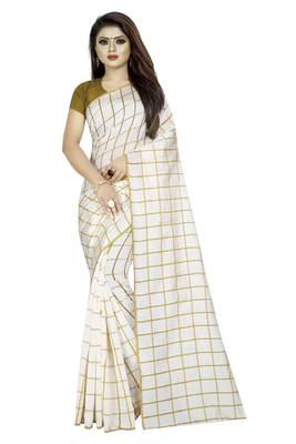 White plain cotton saree with blouse 1
