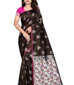Coffee printed jacquard saree with blouse