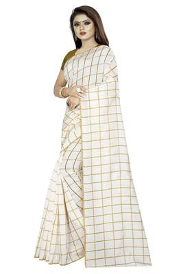 White plain cotton saree with blouse 2