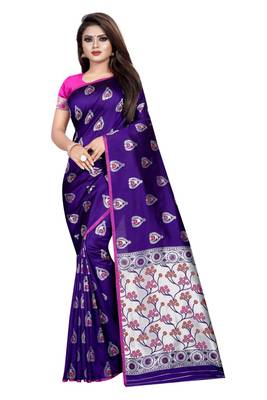 Blue printed jacquard saree with blouse 1