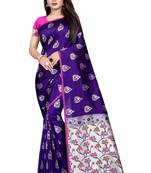 Blue printed jacquard saree with blouse