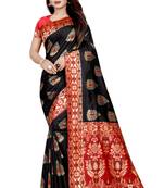 Black printed jacquard saree with blouse