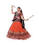 Orange N Multicolor Kutch Embroidery and Mirror Cotton Navratri Wear Lehenga