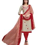 Blissta Beige Cotton Jacquard Embroidered Unstitched Straight Suit With Printed Dupatta