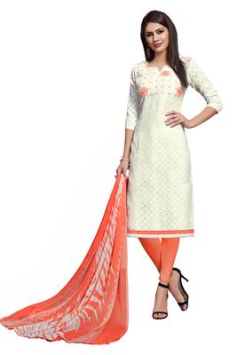 Blissta White Cotton Jacquard Embroidered Unstitched Straight Suit With Printed Dupatta 1