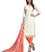 Blissta White Cotton Jacquard Embroidered Unstitched Straight Suit With Printed Dupatta
