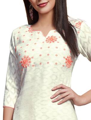 Blissta White Cotton Jacquard Embroidered Unstitched Straight Suit With Printed Dupatta 2