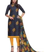 Navy-blue embroidered cotton unstitched salwar with dupatta