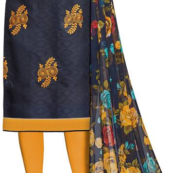 Navy-blue embroidered cotton unstitched salwar with dupatta 3