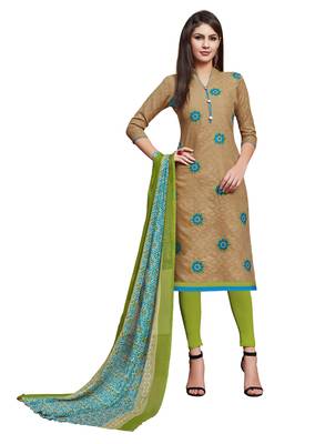 Blissta Light Brown Cotton Jacquard Embroidered Unstitched Straight Suit With Printed Dupatta 1