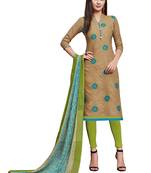 Blissta Light Brown Cotton Jacquard Embroidered Unstitched Straight Suit With Printed Dupatta