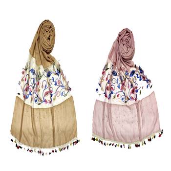 Premium Cotton Designer Flower Diamond Studed Stole Stole For Women Set Of 2 1