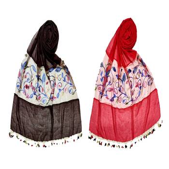 Premium Cotton Designer Flower Diamond Studed Stole Stole For Women Set Of 2 1