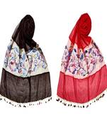 Premium Cotton Designer Flower Diamond Studed Stole Stole For Women Set Of 2
