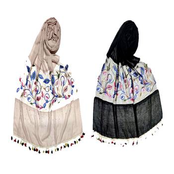Premium Cotton Designer Flower Diamond Studed Stole Stole For Women Set Of 2 1