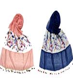 Premium Cotton Designer Flower Diamond Studed Stole Stole For Women Set Of 2