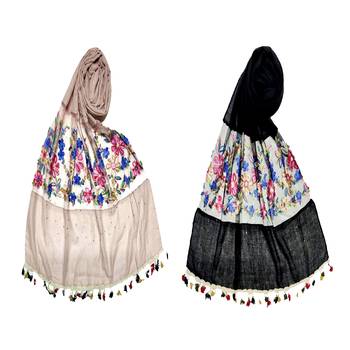 Premium Cotton Designer Flower Diamond Studed Stole Stole For Women Set Of 2 1
