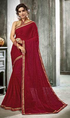 Maroon Plain Georgette Saree With Blouse 1