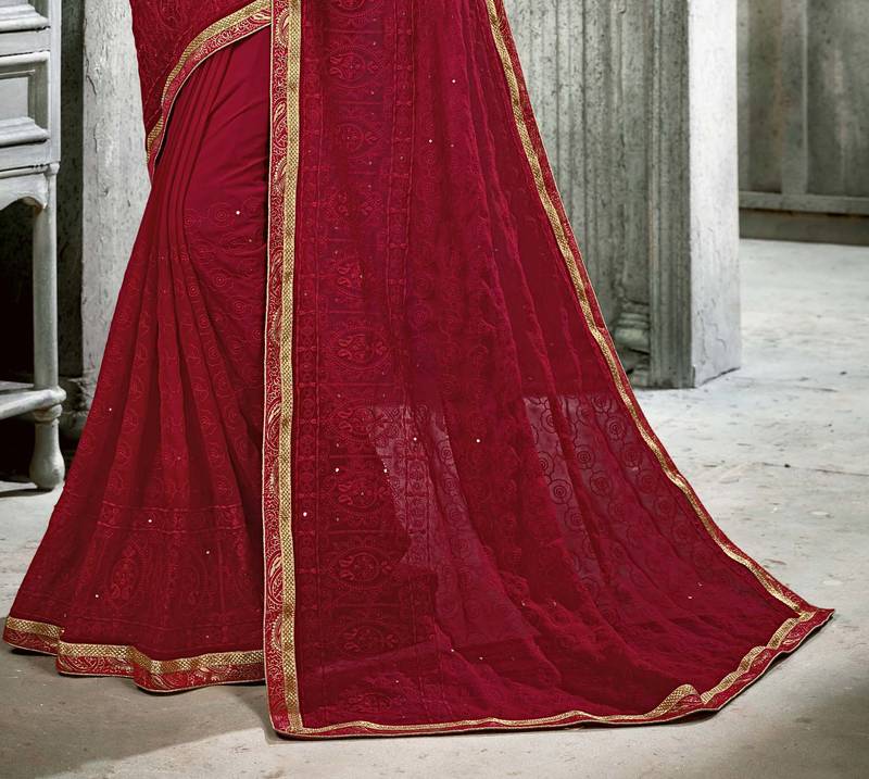 Maroon Plain Georgette Saree With Blouse