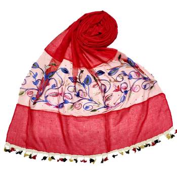 Red Designer Flower Ari Diamond Collection Stole For Women 1