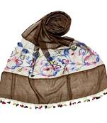 Brown Designer Flower Ari Diamond Collection Stole For Women