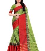 Green Weaving Embroidered Cotton Saree With Blouse