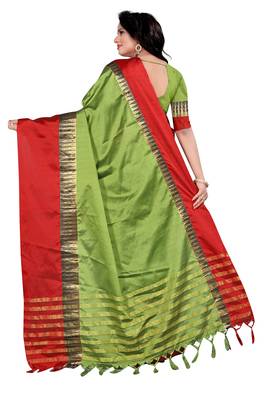 Green Weaving Embroidered Cotton Saree With Blouse 3