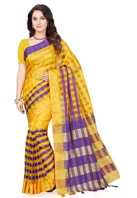 Yellow woven art silk saree with blouse 1
