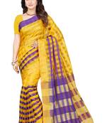 Yellow woven art silk saree with blouse