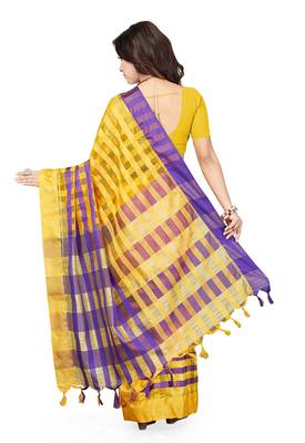 Yellow woven art silk saree with blouse 2