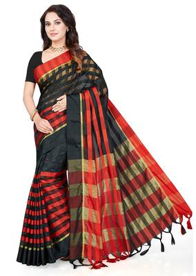 Black woven art silk saree with blouse 1