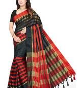 Black woven art silk saree with blouse