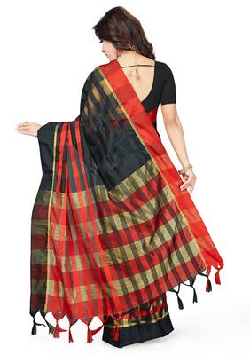 Black woven art silk saree with blouse 2
