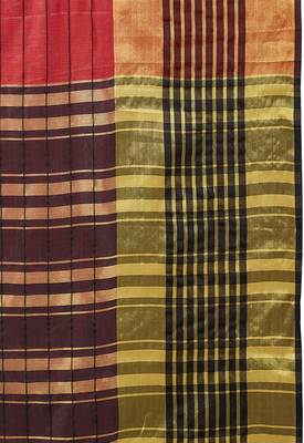 Red woven cotton poly saree with blouse 4