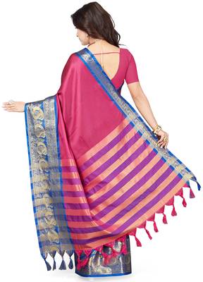 Purple woven art silk saree with blouse 2