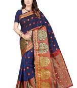 Blue woven art silk saree with blouse