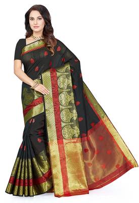 Black woven art silk saree with blouse 1