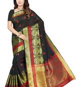 Black woven art silk saree with blouse