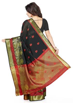Black woven art silk saree with blouse 2