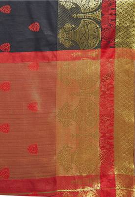Black woven art silk saree with blouse 4