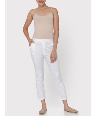WHITE COLOUR COTTON CHIKANKARI pants 1